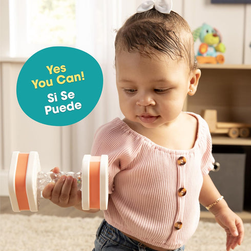 BEBE FUERTE Twist & Shake Dumbbell by Robin Arzon - Bilingual Toddler Sensory Toys - Baby Workout Toys - Baby and Toddler Gifts for Ages 3 Months ...