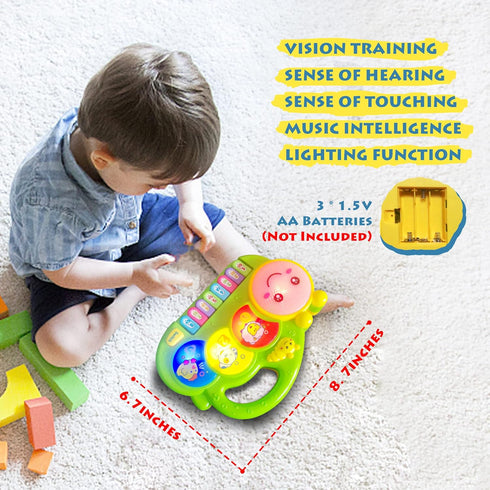 Baby Piano DrumToy, Caterpillar Piano Keyboard Drum Light Up Sound Musical Toy, Learning Educational Interactive Infant Toddler Kids Toys Gift for...