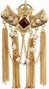 Knighthood Brooch Pin Maroon Crowned Stone with Hanging Chains and Pearl Brooch Suit Stud Lapel Pin...