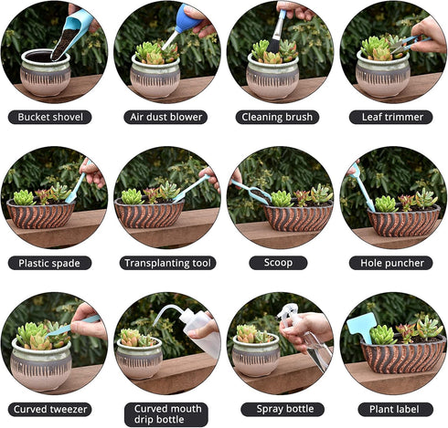 23 Pcs Succulent Tools, Mini Garden Tools0001 Set, Miniature Succulent Hand Tools with Plant Potting Tarp Mat, Transplanting Tool Kit for Indoor O...