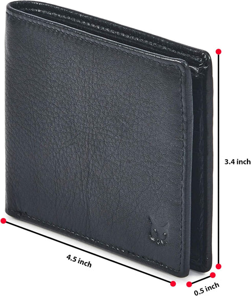 Real Leather Mens Bifold Wallet RFID Blocking Slim Minimalist Front Pocket - Thin & Stylish with ID Window in Gift Box (Nappa, Black)...