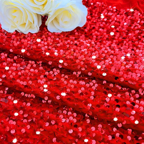 Sequin Fabric Red Glitter Fabric Stretch Velvet Fabric by The Yard 1 Yard Mermaid Sequins Fabric Large Sequins Christmas Fabric for Sewing Dress S...