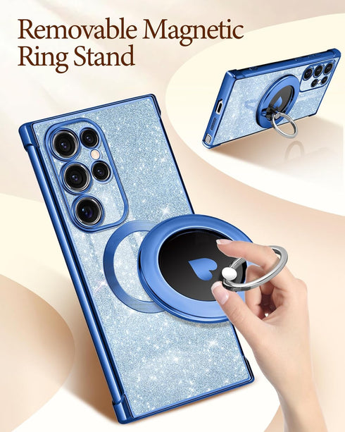 for Samsung Galaxy S24 Ultra Case - Women Glitter Bling Compatible with MagSafe Ring Stand Magnetic Phone Case Girly Cute Girls Sparkly Luxury Ele...