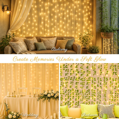 HEYFUNi 304 LED Curtain Lights Outdoor, 9.8Ft*9.8Ft Hanging String Lights Plug in with 8 Modes, Connectable Curtain Fairy Lights for Bedroom, Dorm...