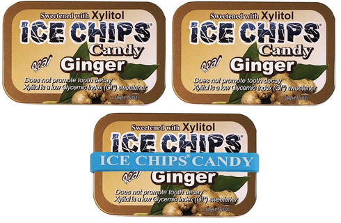 ICE CHIPS Xylitol Candy Tins 5.28 oz total (Ginger, 3 Pack) - Includes BAND as shown...