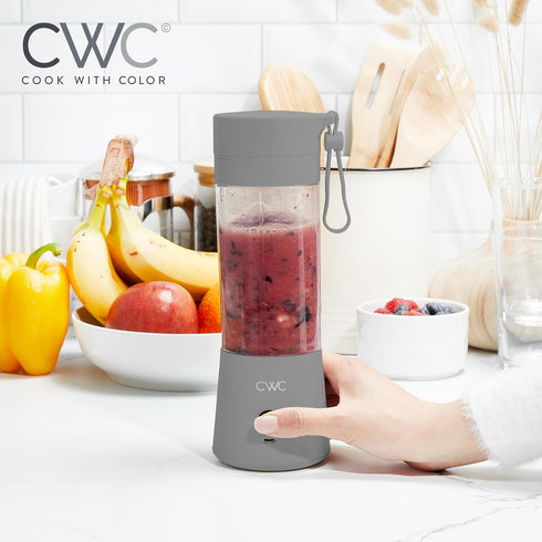 COOK WITH COLOR Mini Portable Blender - 250W Power, 12oz Capacity, Stainless Steel Blade, Wireless/USB Rechargeable, Grey...