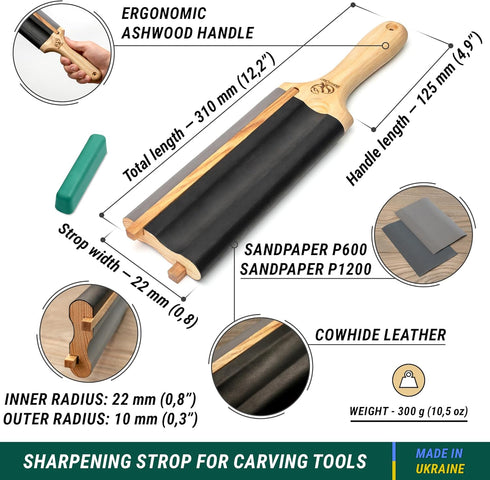 BeaverCraft LS5P1 Wood Carving Strop Wood Carving Gouge Hook Knife Sharpening Honing Tools Strop Stropping Kit Leather Paddle Strop Spoon Carving ...