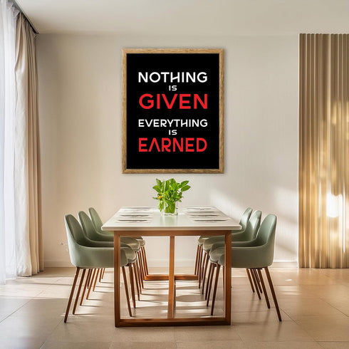 Posterizer 1 pcs-nothing is given, everything is earned-Workplace & Office Art-Men's Art Collection-Gift for Entrepreneurs-decor for office wall- ...