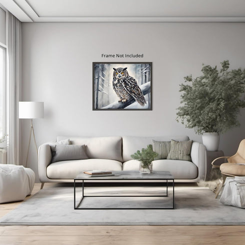 Posterizer 1 pcs-owl in nature-winter snowy scene in oil painting style-4-Art for Animal Lovers-Landscape & Nature Art-Decor for Home & Office- un...