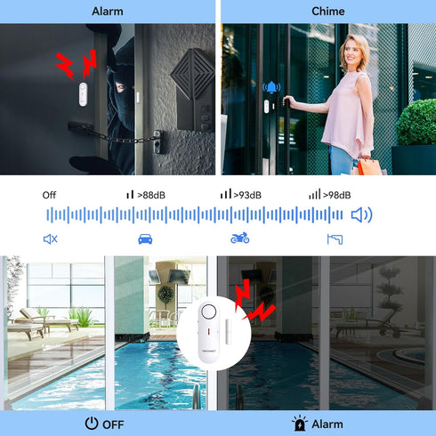 TECKNET Door Alarms for Kids Safety, Window Alarm Pool Alarms Door Alarm for Home Security, 2-in-1 Alarm & Chime, 3-Level Volume Control, Wireless...