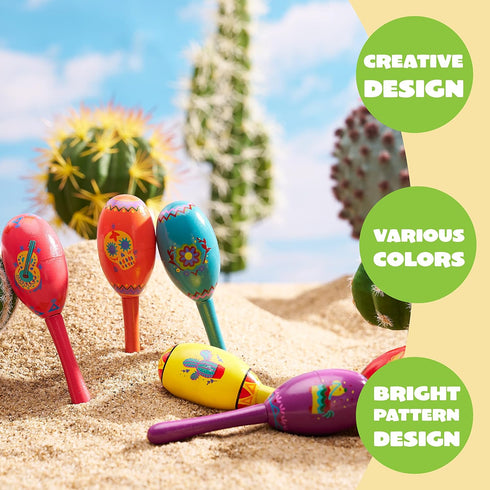 JOYIN 9 Pcs Fiesta Wooden Maracas 9 Designs Noisemaker for Cinco De Mayo Party Favors, Mexican Musical Fun, Carnivals, Taco Tuesday Event, Mexican...