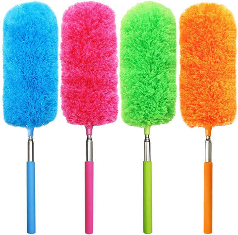 4 Pcs Washable Microfiber Feather Duster, with Extendable Pole and Bendable Head, Microfibre Cleaning Tool for Cleaning Office, Car, Computer, Fur...