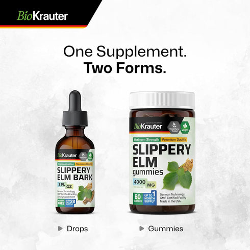 BIO KRAUTER Slippery Elm Bark Drops - Ulmus Rubra Slippery Elm Liquid - Respiratory & Digestive Health - Vegan, Alcohol & Sugar Free Extract - 2 F...