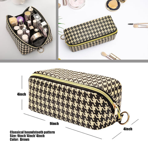 Makeup Bag, Houndstooth Checkered Makeup Bag, Flat Lay Makeup Bag, Travel Make Up Bag Organizer, Travel Toiletry Bag, Brush Bag, Travel Essentials...