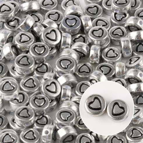 Yochus 1000pcs Silver Mixed Round Acrylic Beads 4x7mm Black Alphabet Number Heart Shape Bead for Jewelry Making and DIY Bracelets...