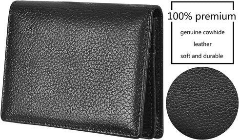 Outrip Genuine Leather Business Card Holder Name Card Case Credit Card Wallet with ID Window RFID Blocking (Black)...
