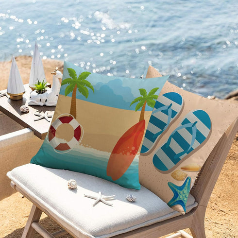 Set of 4 Summer Beach Throw Pillow Covers 18x18 Starfish Palm Tree Seaside Scenery Decorative Pillowcase Outdoor Waterproof Cushion Cases for Couc...