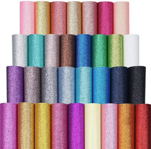 32 Colors 8X6 Inches Glitter Faux Leather Fabric Sheets for Leather Bows, Earring, Jewelry Making, Sewing, Shoe Making and Craft Making...