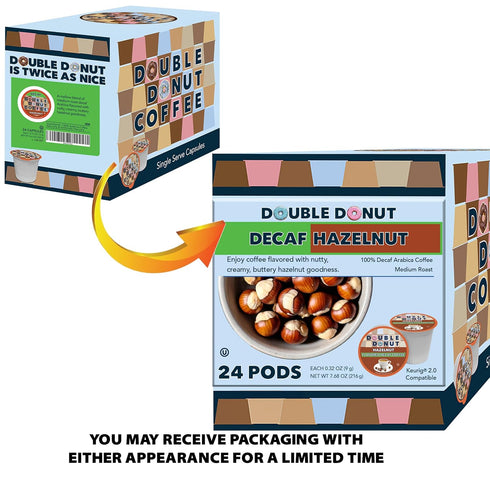 Double Donut Coffee Hazelnut Decaf Coffee Pods Medium Roast Decaffeinated Coffee Pods with Nutty Hazelnut Flavor for Keurig K Cup Machines (SYNCHK...