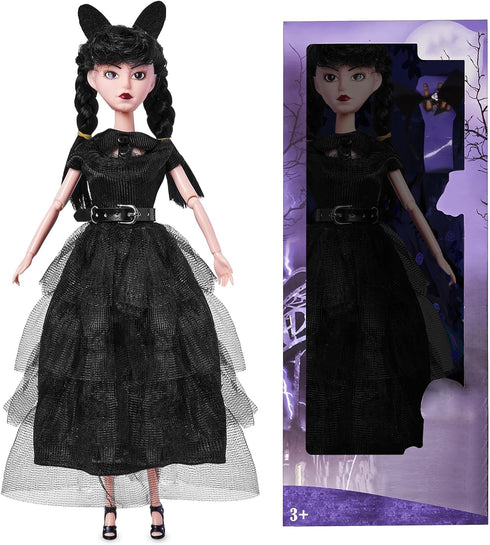 Girls Black Doll, 11.5 inch Girls Halloween Christmas Dolls, Soft Body & Black Hair, Black Dress & Accessories...