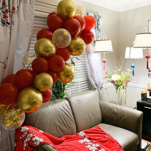 60 Pieces Balloons Red and Gold, 12 Inch Ruby Red Metallic Chrome Gold Pearl Gold Confetti Latex Balloons, Retro Red Gold Party Balloons for Weddi...