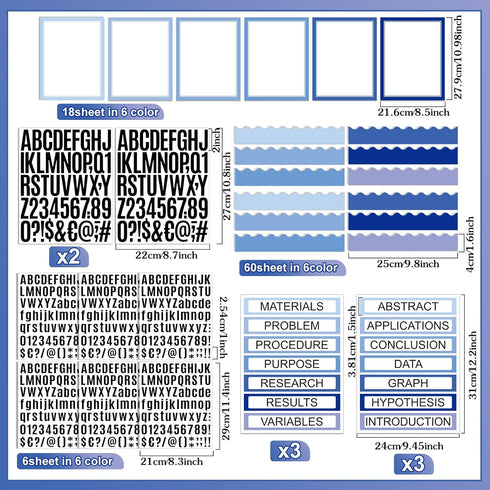 92 Pcs Science Fair Board Supplies 60 Trim Scalloped Bulletin Borders 18 Presentation Subtitles 6 Project Titles 8 Letter Sticker for Classroom Di...