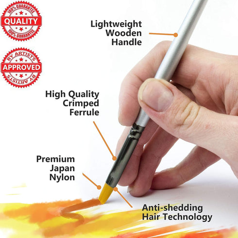 Art Paint Brushes for Acrylic Painting Watercolor Oil Gouache - Body and Face Paint Brushes for Adults Kids. Best Artist Paint Brush Set of 7 pcs,...