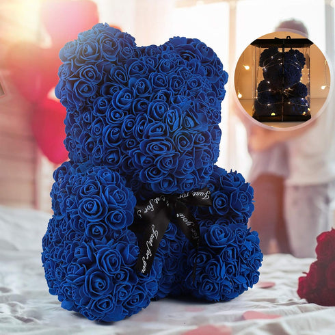 RECUTMS Rose Teddy Bear, 10 inch Flower Bears with Lights, Artificial Foam Floral Gifts for Valentines Day Mothers Day Christmas Wedding Anniversa...