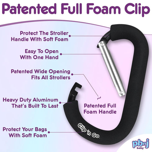 Stroller Hooks for Hanging Diaper Bags - Mommy Stroller Clip and Stroller Accessories Organizer Hook - Large Carabiner Clips for Mom Purse Shoppin...