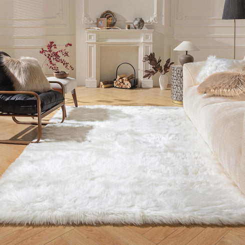 Ashler faux fur rug, Fluffy Shaggy Area Rug Ultra Soft 3 x 5 Feet Rectangle Fur Rug White Fuzzy Rug Machine Washable Shag Rug, Nursery Decor Throw...