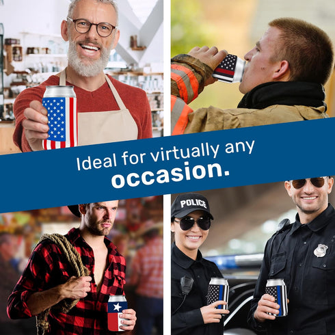 QualityPerfection Can Cooler Sleeve (6 Pack) 12 Oz Neoprene Collapsible Cooler Can, Insulated Can Holder, 4mm Thick Beer &Soda Can Cover, Police C...