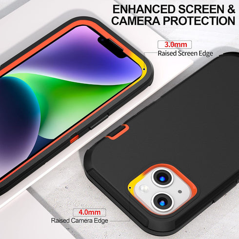 iPhone 14 Case with Belt Clip and 2 Pack Screen Protector - Military Grade Rugged Full Body Phone Case for Men and Women (Black+Orange)...