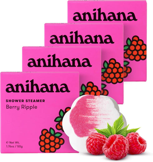 ANIHANA Shower Steamers 4 Pack with Essential Oils Paraben Free Cruelty Free Refreshing Berry Ripple 1.76 oz each...