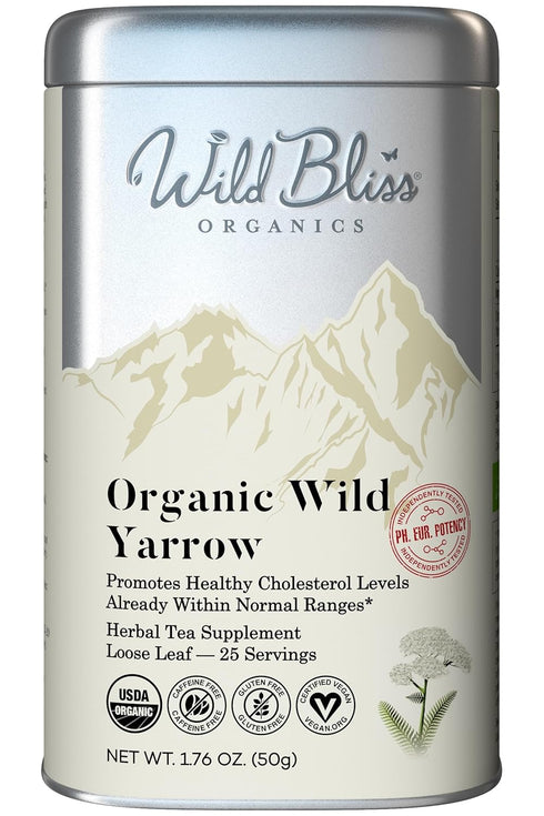 Wild Bliss Organic Yarrow Tea - Caffeine Free Loose Leaf Herbal Tea - Pharmacopoeia Potency - 1.76 Ounces - 25 Servings...