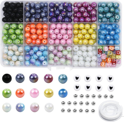 Bracelet Making Kit,Beads for Bracelets Adult 14 Colors 420pcs 8mm Glass Beads Bulk for Earring Necklace Jewelry Making Bead Supllies DIY...