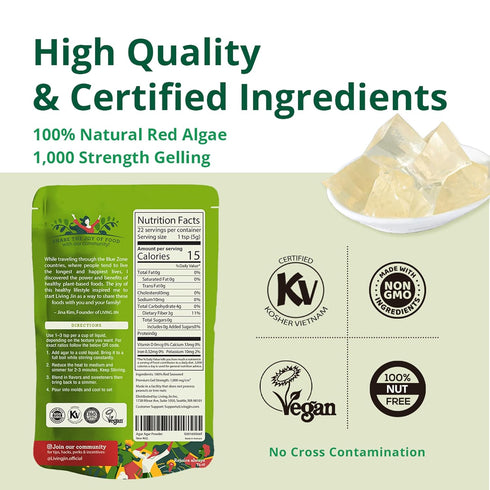LIVING JIN Agar Agar Powder, 4 oz. Kosher, Plant-Based Gelatin Powder, Vegan Agar Agar, Vegan Jello, Sugar-Free, 100% Natural Red Algae...