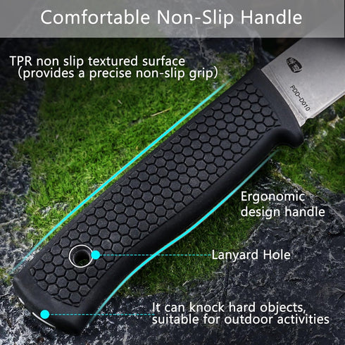 HX OUTDOORS Full Tang Camping Knife, 5CR15 MOV Stainless Steel Fixed Blade Survival Bushcraft Knife with Plastic Sheath (Black)...