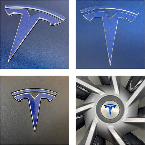 Logo Decal Overlay Stickers for Tesla Model Y (2020 to 2025), Standard Wrap, 11-pc Set (Deep Blue Metallic)...
