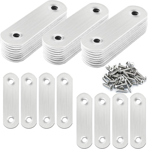 32 Pcs Flat Plate Straight Bracket Flat Metal Brace,Metal Fixed Connecting Plate,60mm Metal Stainless Straight Braces for Furniture Support,with 6...