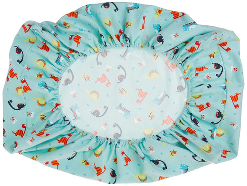 Dinosaurs Deluxe Flannel Changing Pad Cover - Dinosaurs Scatter Print Cotton Flannel, Blue, Orange, Red, Green, Fully Elasticized, 6 in Deep Pocke...
