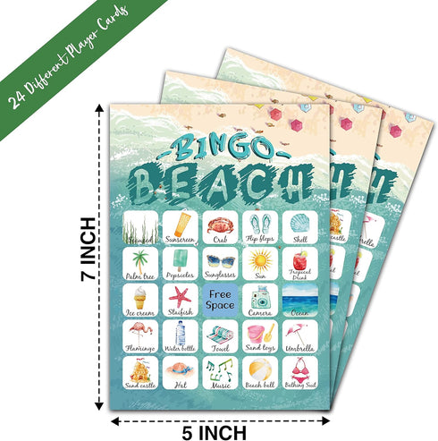Beach Bingo Game, Party Games with 24 Players, Family Activities, Bingo Cards for Party Supplies, Party Favors Gifts for Young Adults - beach02...