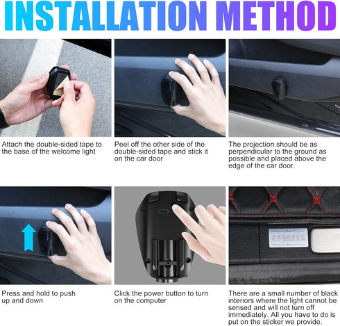 Custom Car Door Lights Projector 2PCS Customized Logo Car Door Lights Rechargeable Wireless LED HD Welcome Light Shadow Ghost Lights Fit for All C...