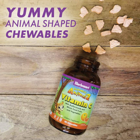 Bluebonnet Nutrition Rainforest Animalz Vitamin C Animal Shape Chewable Tablets, 250mg of Vitamin C, Soy-Free, Gluten-Free, Kosher Certified, Dair...