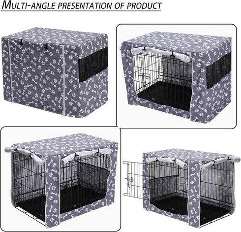 Pethiy Dog Crate Cover Durable Polyester Pet Kennel Cover Universal Fit for Wire Dog Crate - Fits Most 24 inch Dog Crates - Cover only-Sky Gray-24...