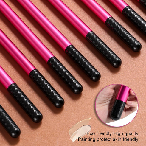 BS-MALL Makeup Brushes 16 Pcs Purple Short Handle Travel Makeup Brus Set with 1 Triangle Puff (HotPink)...