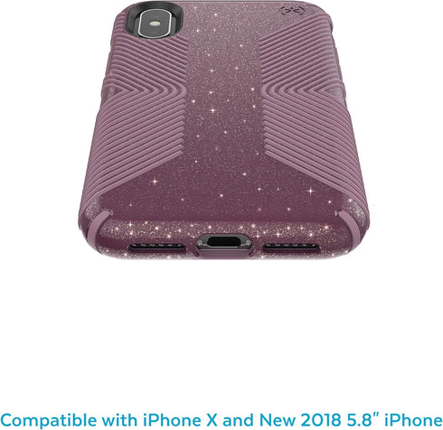 Speck Products Compatible Phone Case for Apple iPhone XS/iPhone X, PRESIDIO GRIP + GLITTER Case, Starlit Purple with Gold Glitter/Cattleya Pink...