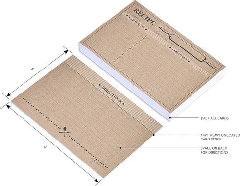 50 Farmhouse Rustic Recipe Cards 4x6, Double Sided Kraft Design Cards...
