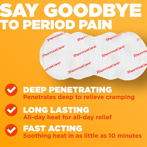 ThermaCare Portable Menstrual Heating Pad, Period Therapy Heat Patches for Cramps (6 Count)...