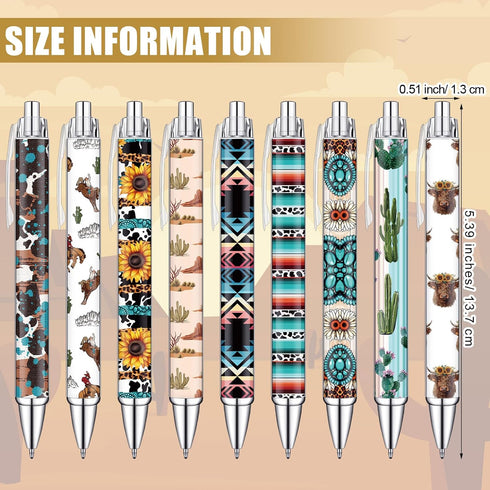 36 Pcs Western Theme Pens Bulk Print Ballpoint Pens Cowboy Pens Western Cowboy Party Favors Black Retractable Gel Pens School Office Supplies for ...
