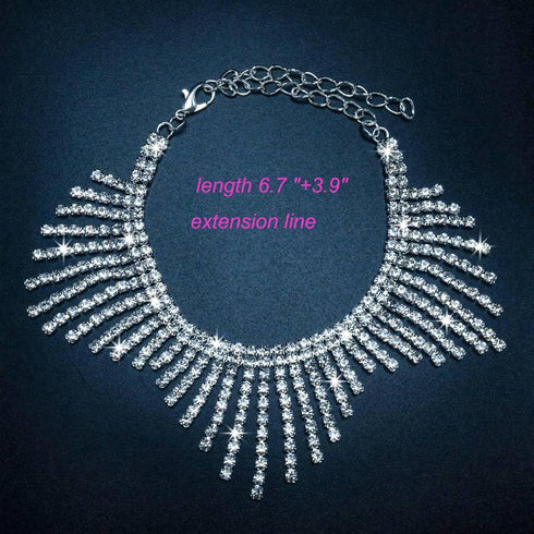 Rhinestone Anklet for Women Silver Adjustable Tassel Anklet Fashion Beachy Foot Chain...